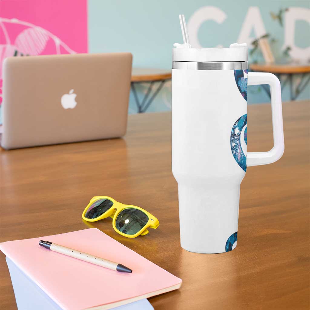 Turquoise Paua Shell Maori Tumbler With Handle Koru Kowhaiwhai - Aussie Hoodie