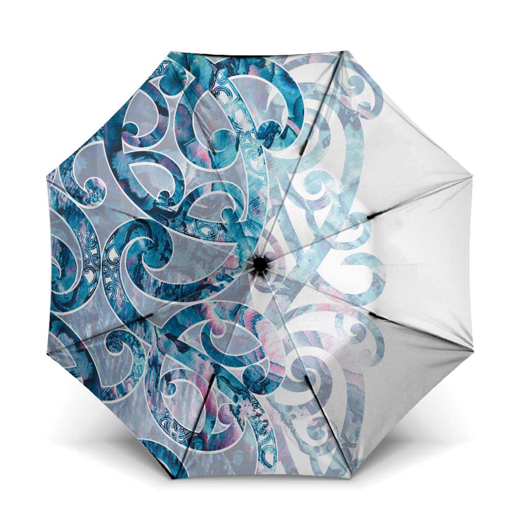 Turquoise Paua Shell Maori Umbrella Koru Kowhaiwhai - Aussie Hoodie