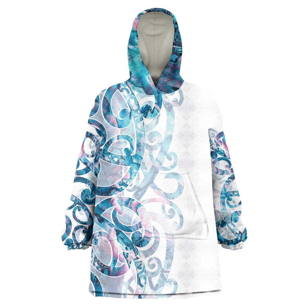 Turquoise Paua Shell Maori Wearable Blanket Hoodie Koru Kowhaiwhai - Aussie Hoodie