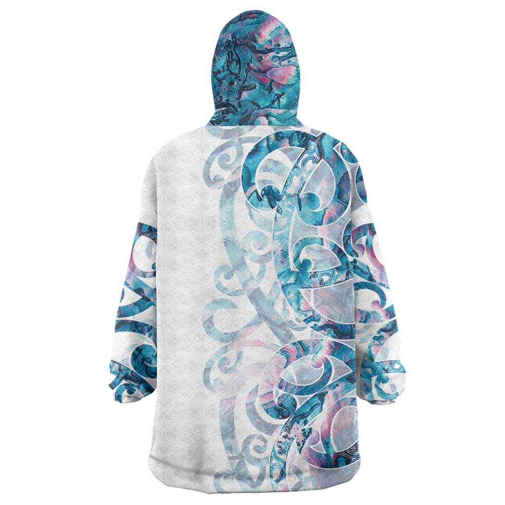 Turquoise Paua Shell Maori Wearable Blanket Hoodie Koru Kowhaiwhai - Aussie Hoodie