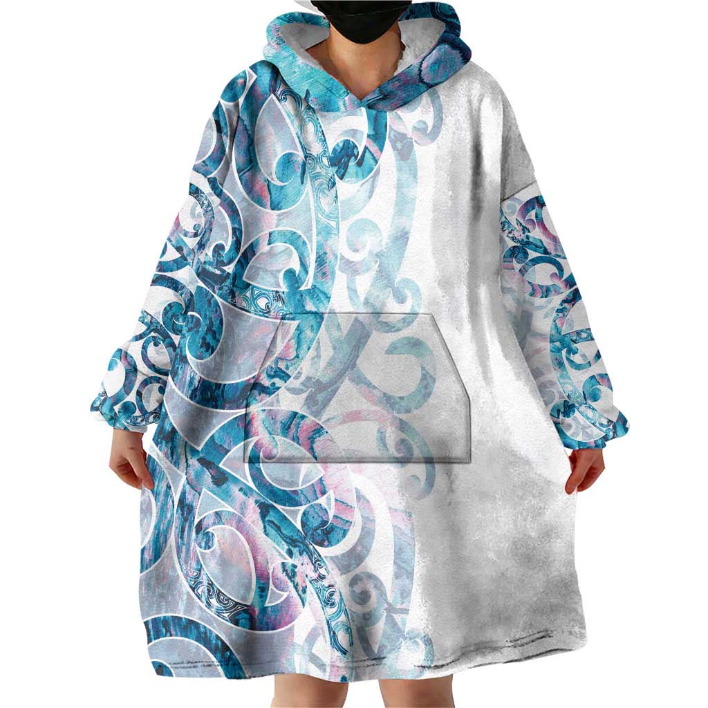 Turquoise Paua Shell Maori Wearable Blanket Hoodie Koru Kowhaiwhai - Aussie Hoodie