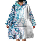 Turquoise Paua Shell Maori Wearable Blanket Hoodie Koru Kowhaiwhai - Aussie Hoodie