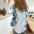 Turquoise Paua Shell Maori Women Casual Shirt Koru Kowhaiwhai - Aussie Hoodie