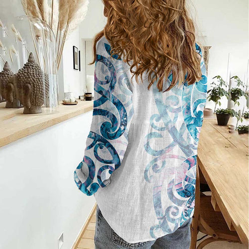 Turquoise Paua Shell Maori Women Casual Shirt Koru Kowhaiwhai - Aussie Hoodie