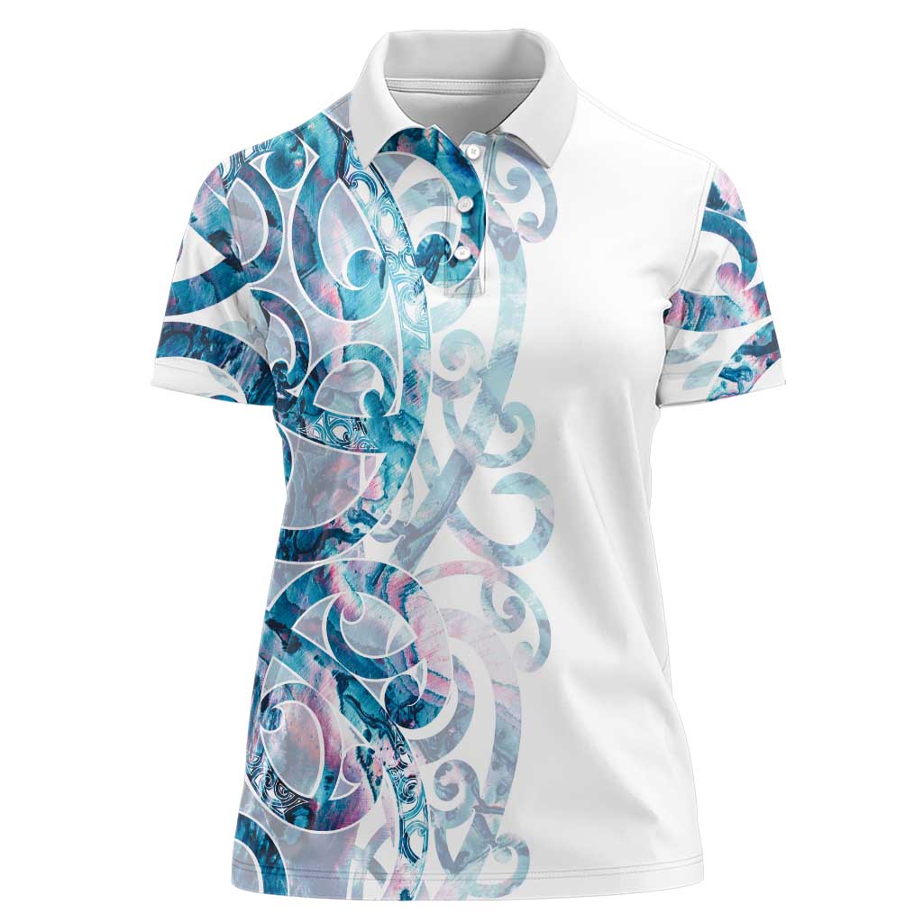 Turquoise Paua Shell Maori Women Polo Shirt Koru Kowhaiwhai - Aussie Hoodie