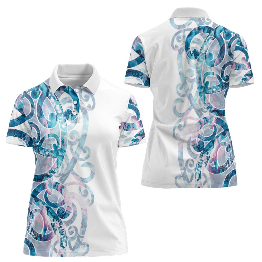 Turquoise Paua Shell Maori Women Polo Shirt Koru Kowhaiwhai - Aussie Hoodie