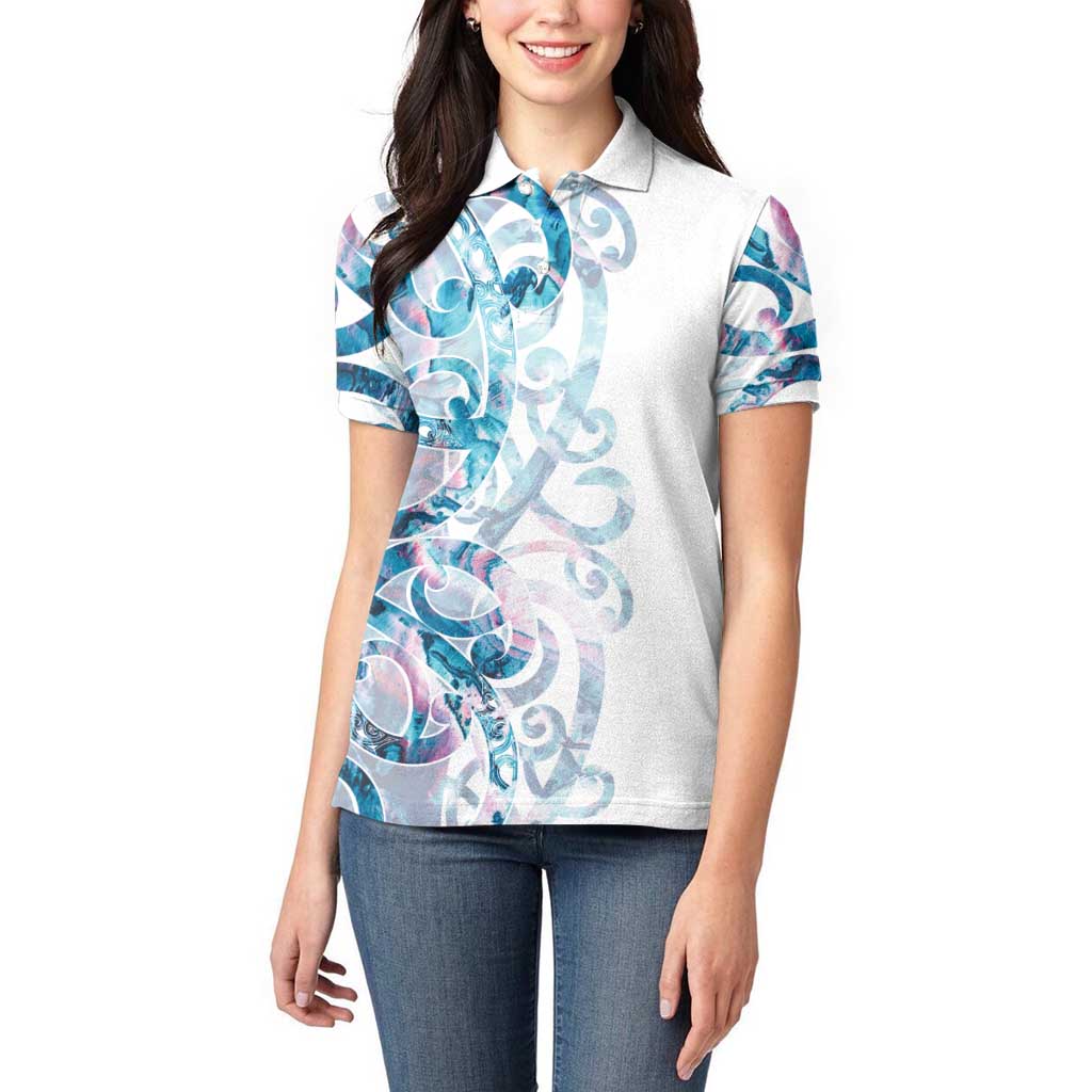 Turquoise Paua Shell Maori Women Polo Shirt Koru Kowhaiwhai - Aussie Hoodie