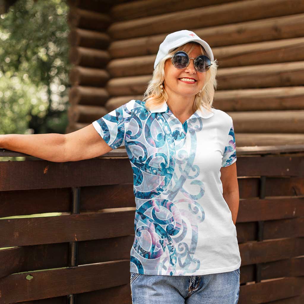 Turquoise Paua Shell Maori Women Polo Shirt Koru Kowhaiwhai - Aussie Hoodie