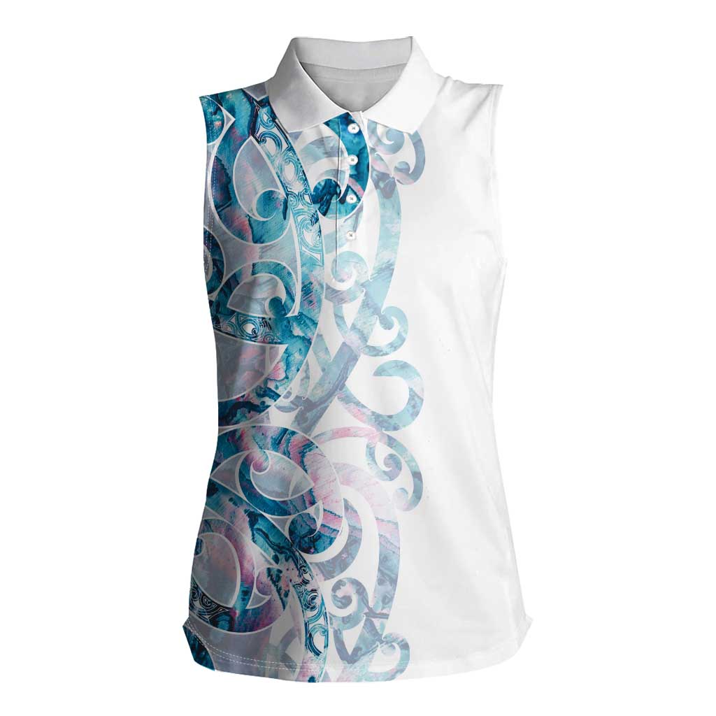 Turquoise Paua Shell Maori Women Sleeveless Polo Shirt Koru Kowhaiwhai - Aussie Hoodie