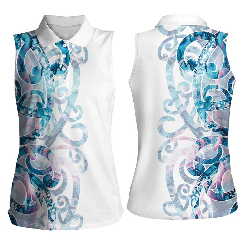 Turquoise Paua Shell Maori Women Sleeveless Polo Shirt Koru Kowhaiwhai - Aussie Hoodie