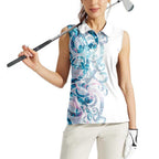 Turquoise Paua Shell Maori Women Sleeveless Polo Shirt Koru Kowhaiwhai - Aussie Hoodie