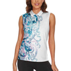 Turquoise Paua Shell Maori Women Sleeveless Polo Shirt Koru Kowhaiwhai - Aussie Hoodie