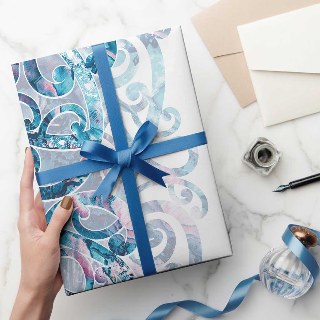 Turquoise Paua Shell Maori Wrapping Paper Koru Kowhaiwhai
