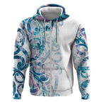 Turquoise Paua Shell Maori Zip Hoodie Koru Kowhaiwhai - Aussie Hoodie
