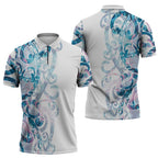 Turquoise Paua Shell Maori Zipper Polo Shirt Koru Kowhaiwhai - Aussie Hoodie