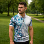 Turquoise Paua Shell Maori Zipper Polo Shirt Koru Kowhaiwhai - Aussie Hoodie