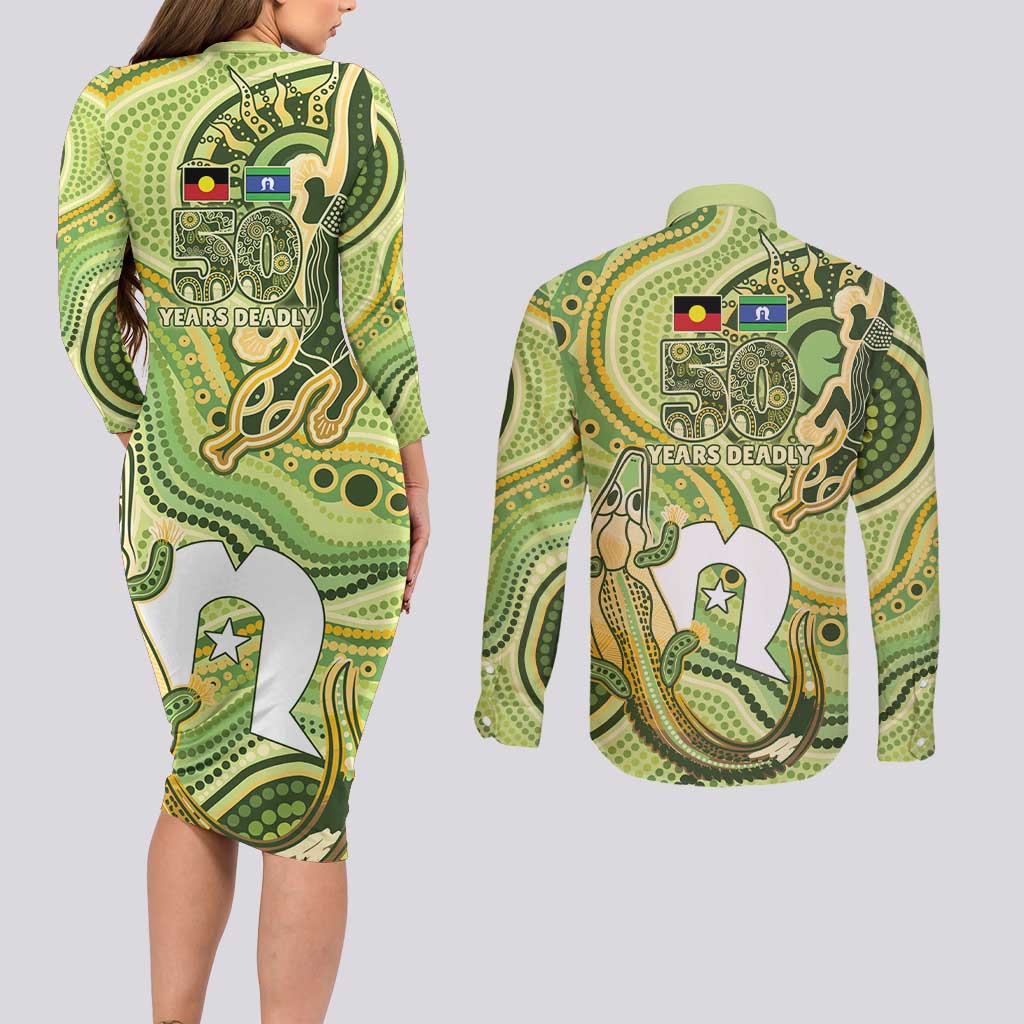 2026 NAIDOC Week 50 Years Deadly Couples Matching Long Sleeve Bodycon Dress and Long Sleeve Button Shirt Flows of Time