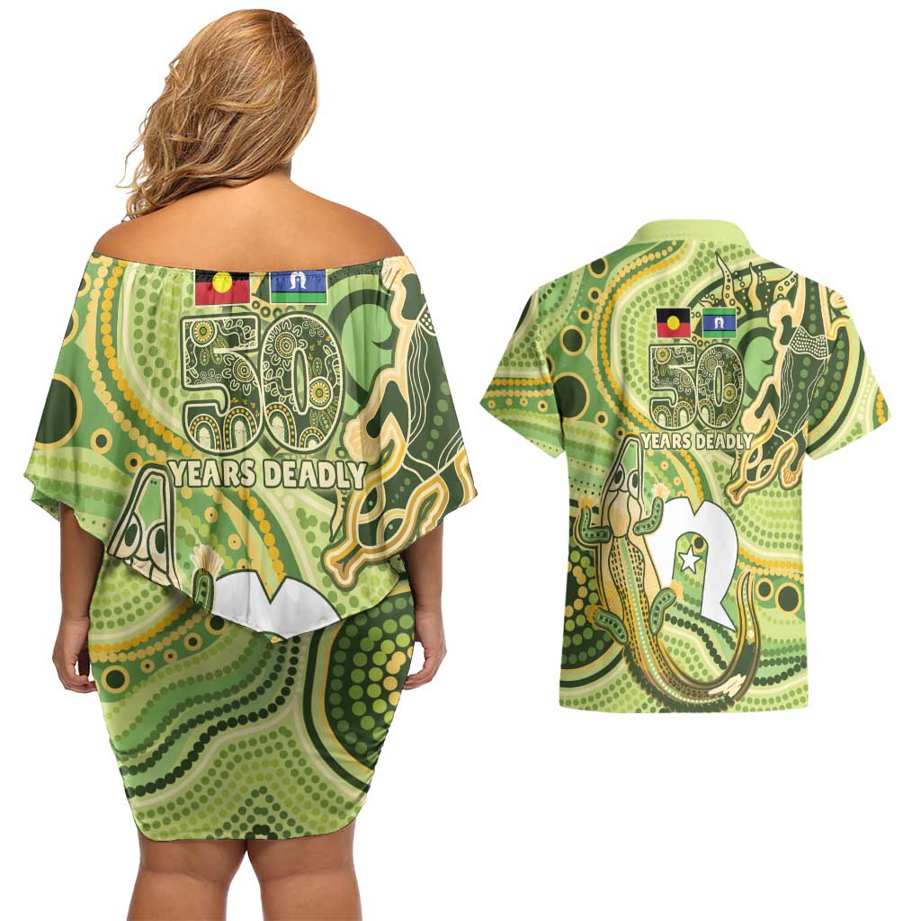 2026 NAIDOC Week 50 Years Deadly Couples Matching Off Shoulder Short Dress and Hawaiian Shirt Flows of Time