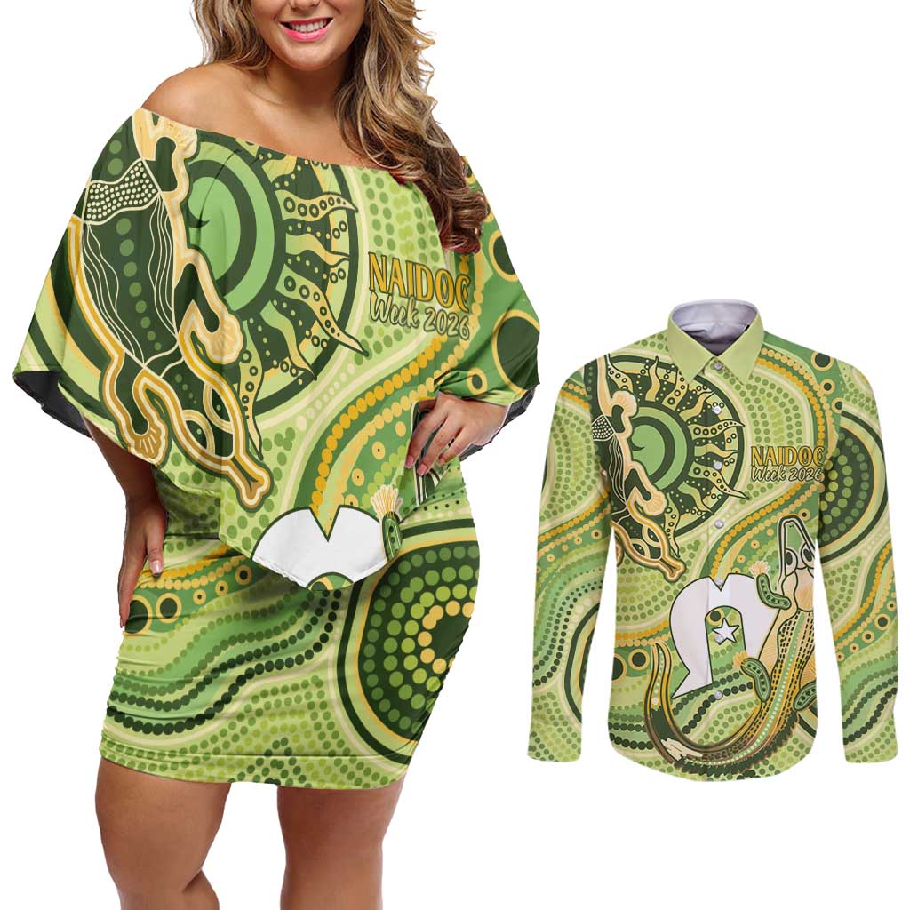 2026 NAIDOC Week 50 Years Deadly Couples Matching Off Shoulder Short Dress and Long Sleeve Button Shirt Flows of Time