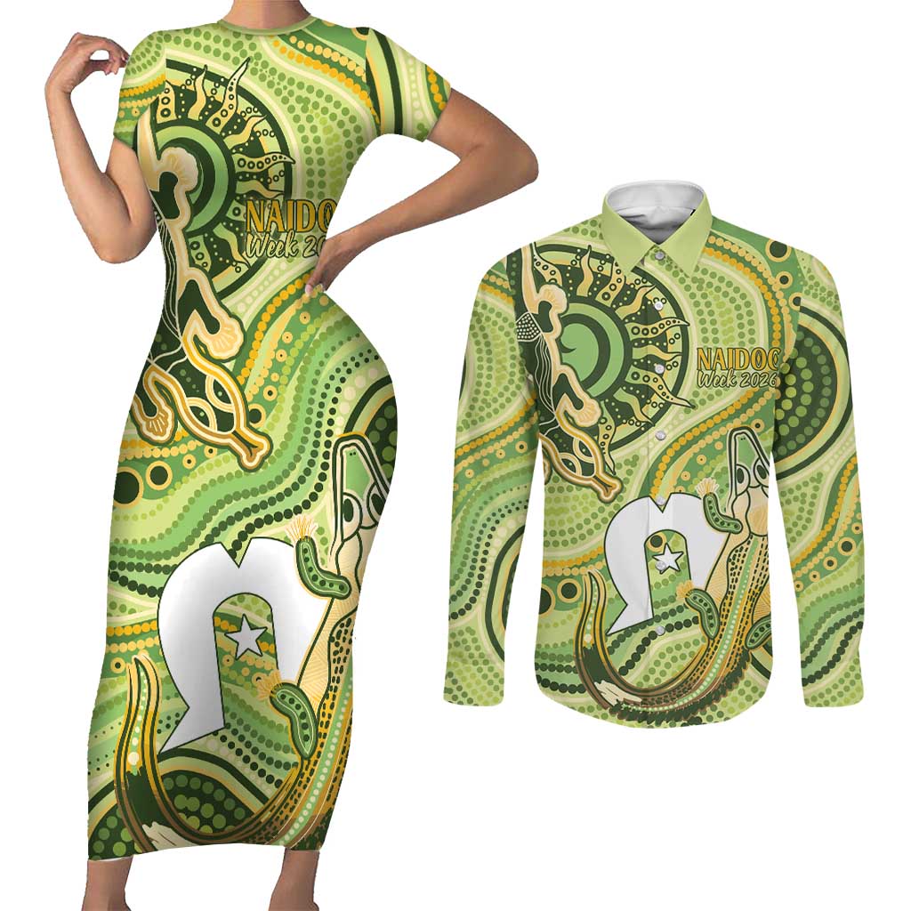 2026 NAIDOC Week 50 Years Deadly Couples Matching Short Sleeve Bodycon Dress and Long Sleeve Button Shirt Flows of Time