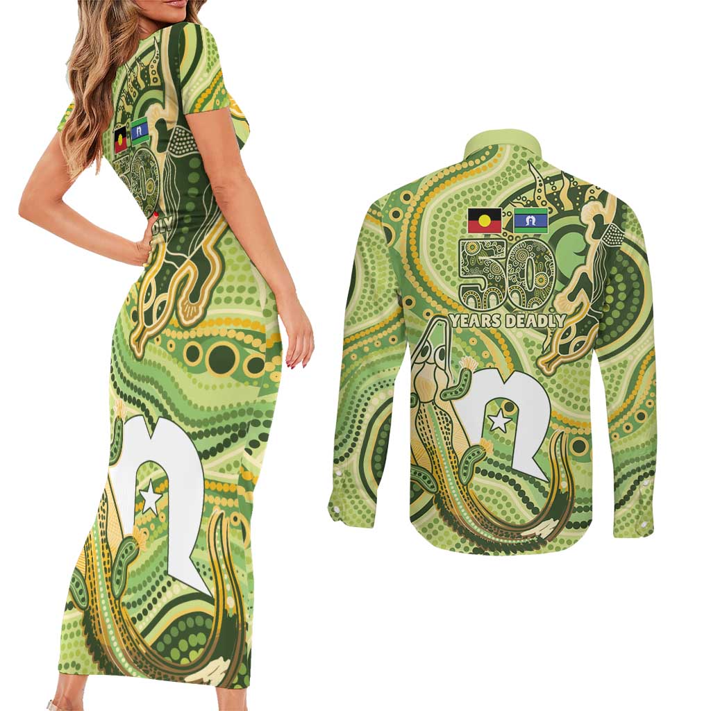 2026 NAIDOC Week 50 Years Deadly Couples Matching Short Sleeve Bodycon Dress and Long Sleeve Button Shirt Flows of Time