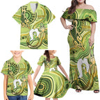 2026 NAIDOC Week 50 Years Deadly Family Matching Off Shoulder Maxi Dress and Hawaiian Shirt Flows of Time