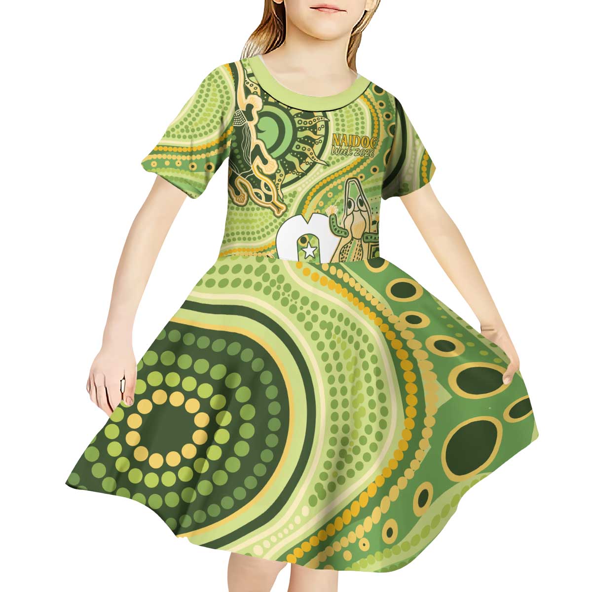 2026 NAIDOC Week 50 Years Deadly Kid Short Sleeve Dress Flows of Time