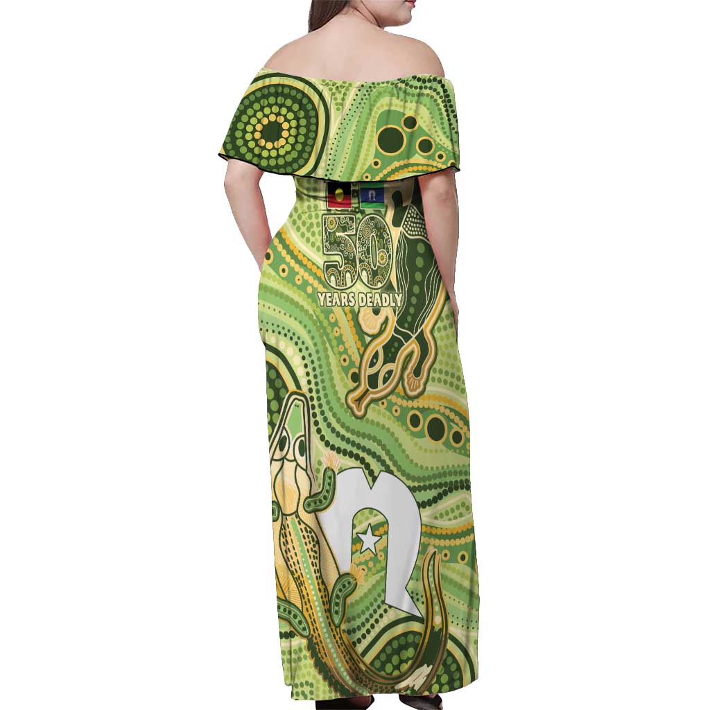 2026 NAIDOC Week 50 Years Deadly Off Shoulder Maxi Dress Flows of Time