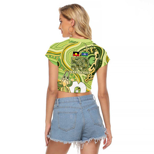 2026 NAIDOC Week 50 Years Deadly Raglan Cropped T Shirt Flows of Time