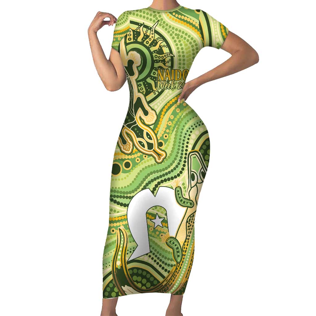 2026 NAIDOC Week 50 Years Deadly Short Sleeve Bodycon Dress Flows of Time