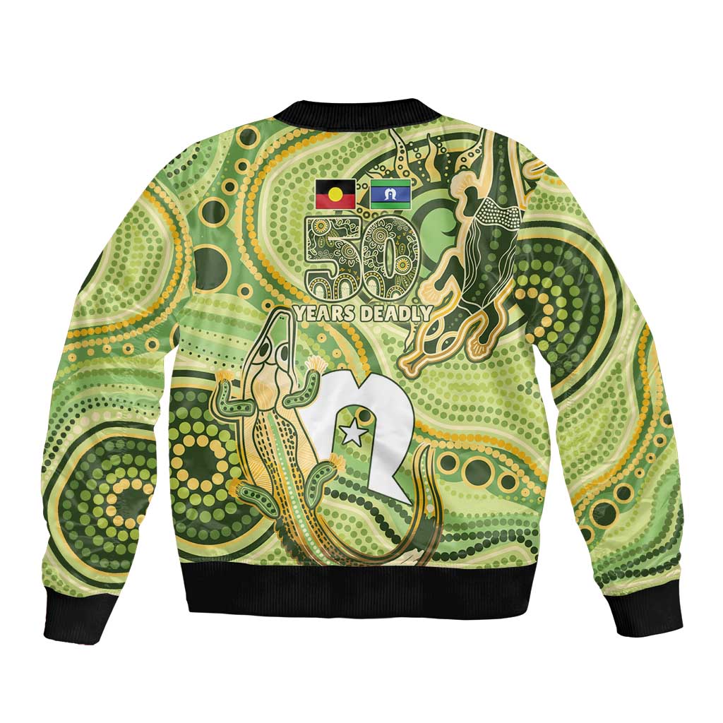 2026 NAIDOC Week 50 Years Deadly Sleeve Zip Bomber Jacket Flows of Time