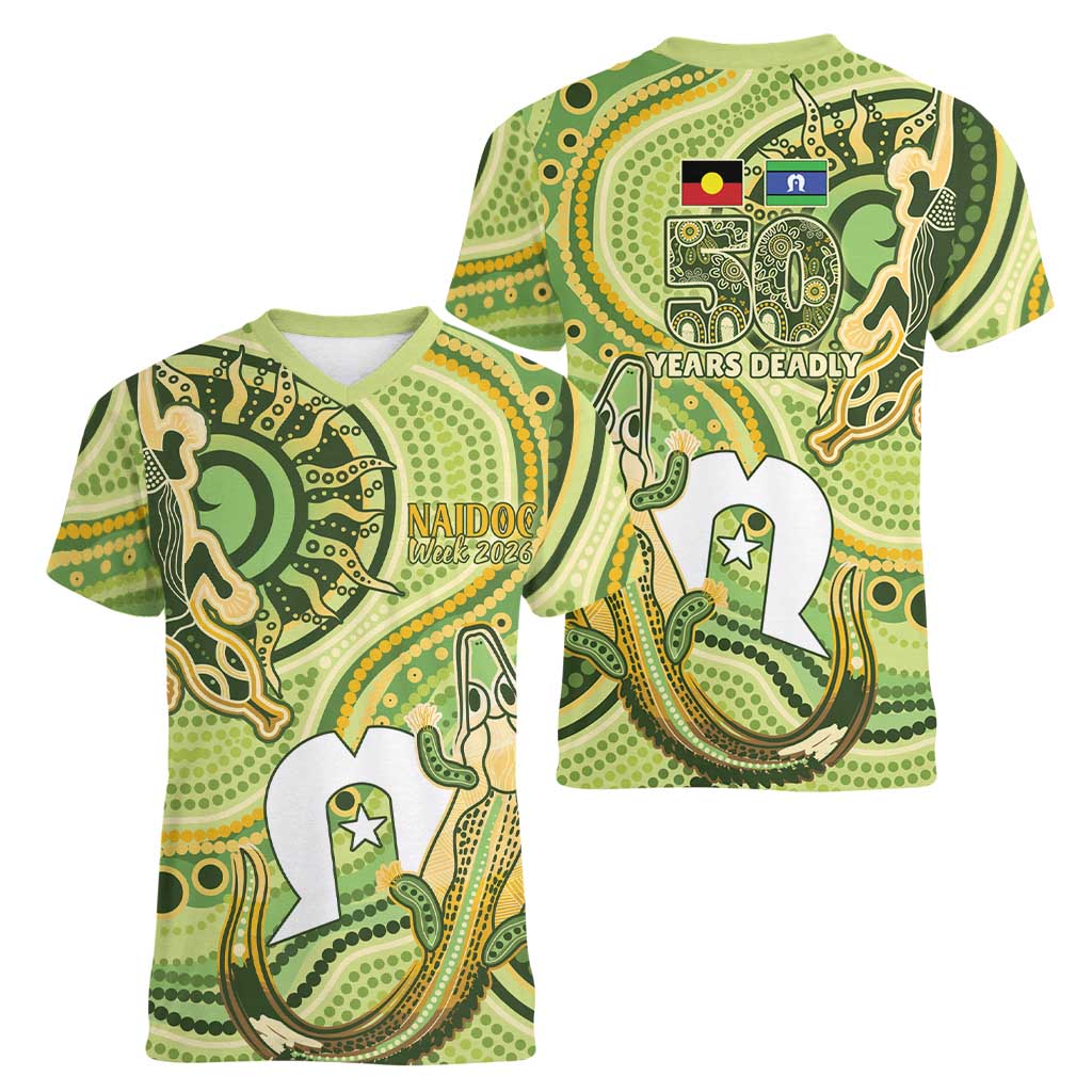 2026 NAIDOC Week 50 Years Deadly Women V-Neck T-Shirt Flows of Time