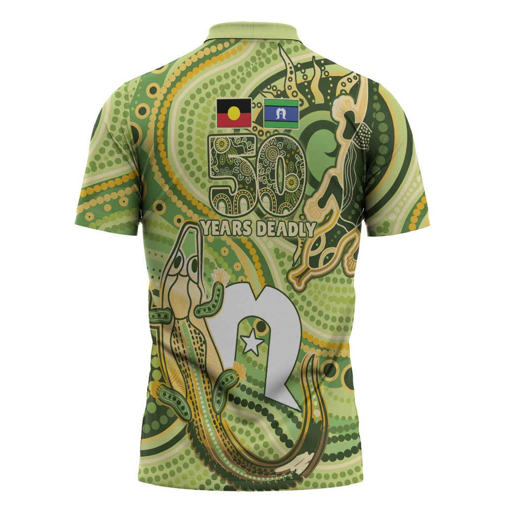 2026 NAIDOC Week 50 Years Deadly Zipper Polo Shirt Flows of Time