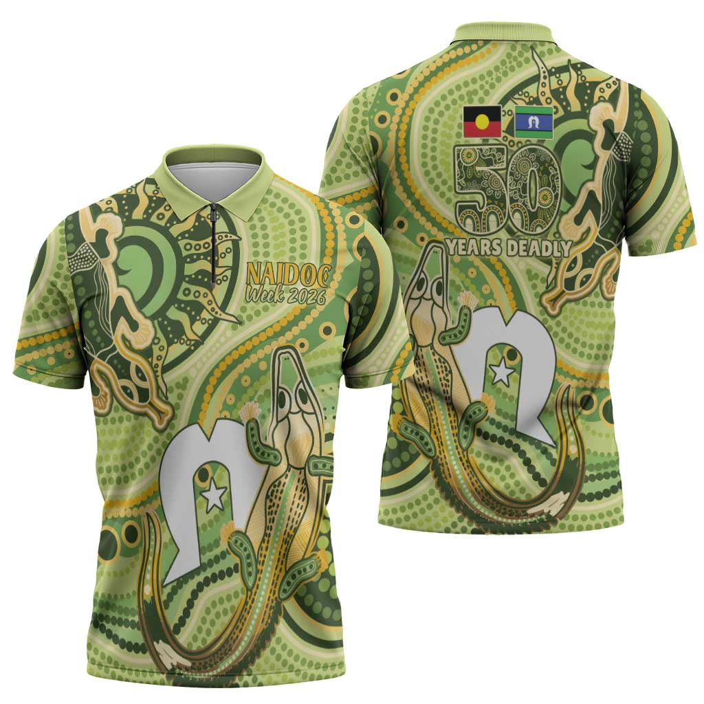 2026 NAIDOC Week 50 Years Deadly Zipper Polo Shirt Flows of Time