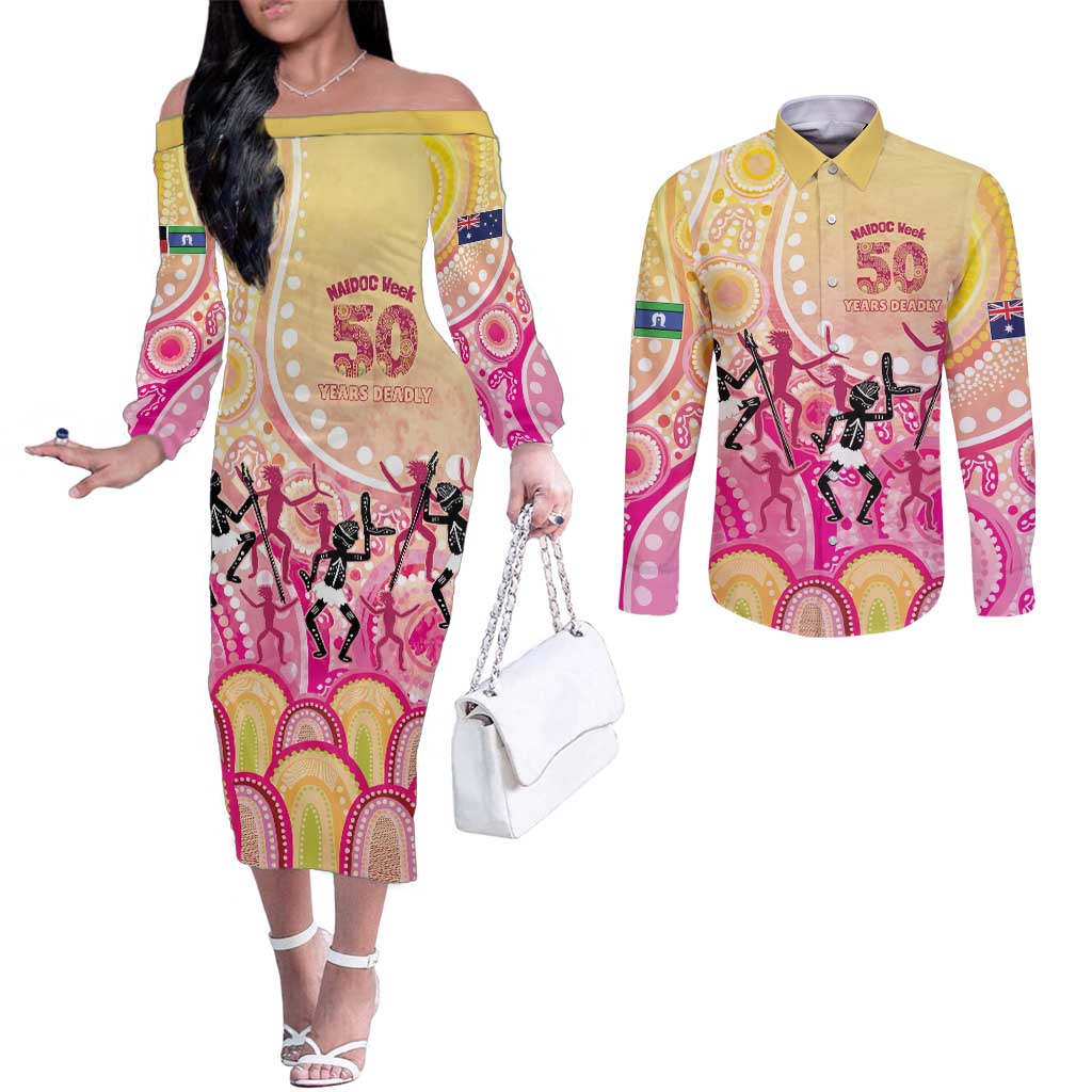 NAIDOC Week 2026 Indigenous Personalized Couples Matching Off The Shoulder Long Sleeve Dress and Long Sleeve Button Shirt