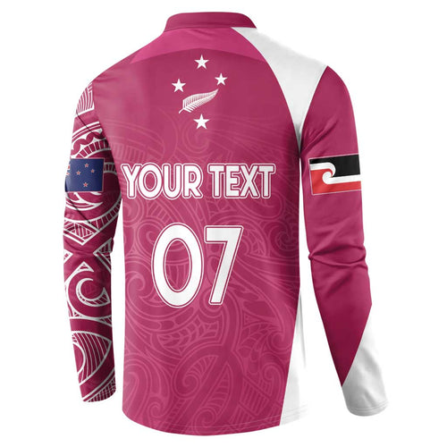 Personalised New Zealand Rugby Button Sweatshirt Aotearoa Champions - Pink Version