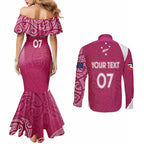 Personalised New Zealand Rugby Couples Matching Mermaid Dress and Long Sleeve Button Shirt Aotearoa Champions - Pink Version