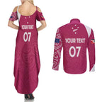 Personalised New Zealand Rugby Couples Matching Summer Maxi Dress and Long Sleeve Button Shirt Aotearoa Champions - Pink Version