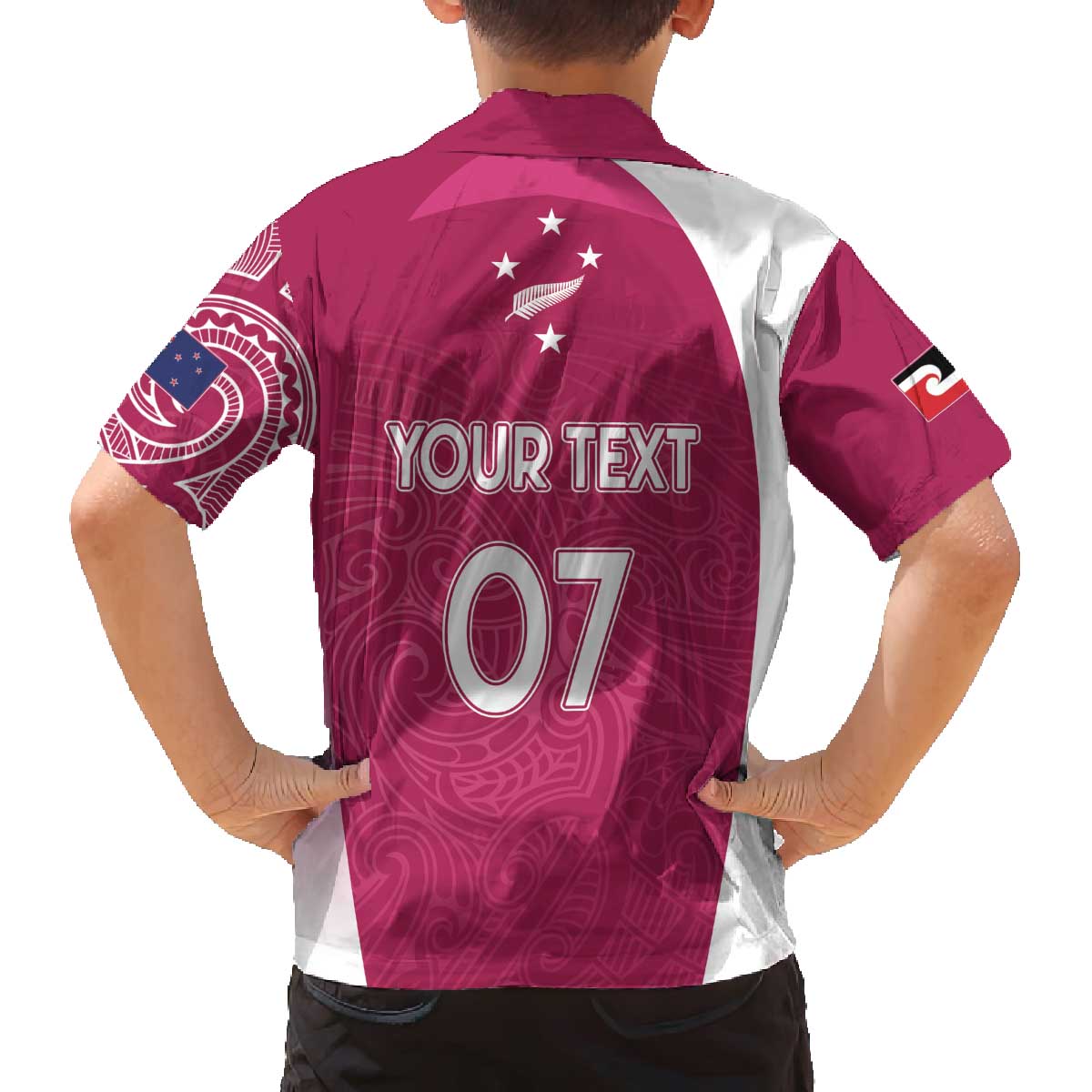 Personalised New Zealand Rugby Family Matching Off The Shoulder Long Sleeve Dress and Hawaiian Shirt Aotearoa Champions - Pink Version