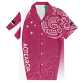 Personalised New Zealand Rugby Family Matching Off Shoulder Short Dress and Hawaiian Shirt Aotearoa Champions - Pink Version