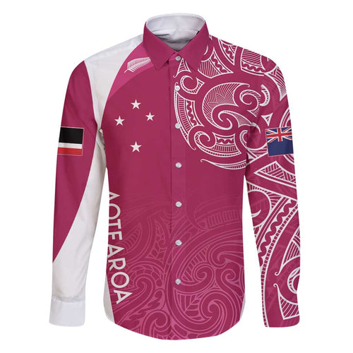 Personalised New Zealand Rugby Family Matching Off Shoulder Short Dress and Hawaiian Shirt Aotearoa Champions - Pink Version