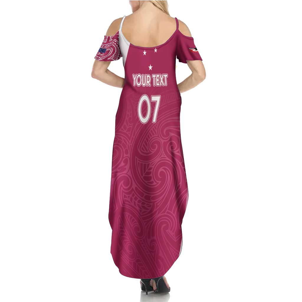 Personalised New Zealand Rugby Family Matching Summer Maxi Dress and Hawaiian Shirt Aotearoa Champions - Pink Version