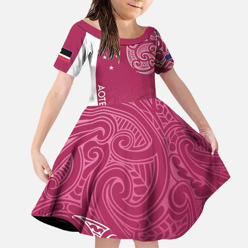 Personalised New Zealand Rugby Family Matching Tank Maxi Dress and Hawaiian Shirt Aotearoa Champions - Pink Version