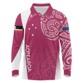 Personalised New Zealand Rugby Long Sleeve Polo Shirt Aotearoa Champions - Pink Version