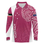 Personalised New Zealand Rugby Long Sleeve Polo Shirt Aotearoa Champions - Pink Version