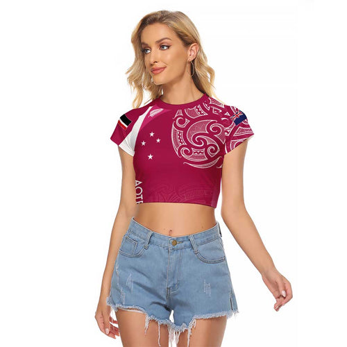 Personalised New Zealand Rugby Raglan Cropped T Shirt Aotearoa Champions - Pink Version