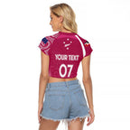 Personalised New Zealand Rugby Raglan Cropped T Shirt Aotearoa Champions - Pink Version