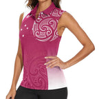 Personalised New Zealand Rugby Women Sleeveless Polo Shirt Aotearoa Champions - Pink Version