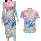 Aussie NAIDOC Week Pastel Couples Matching Long Sleeve Bodycon Dress and Hawaiian Shirt Dreaming Whales