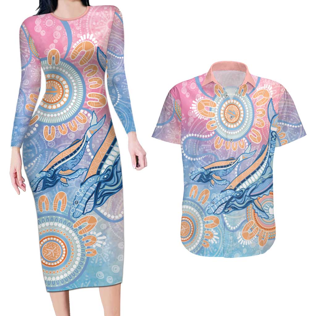 Aussie NAIDOC Week Pastel Couples Matching Long Sleeve Bodycon Dress and Hawaiian Shirt Dreaming Whales